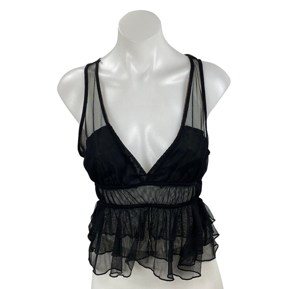 Zara Women's Black Sleeveless Mesh Ruffle Tiered Peplum Tank Blouse Top Size S